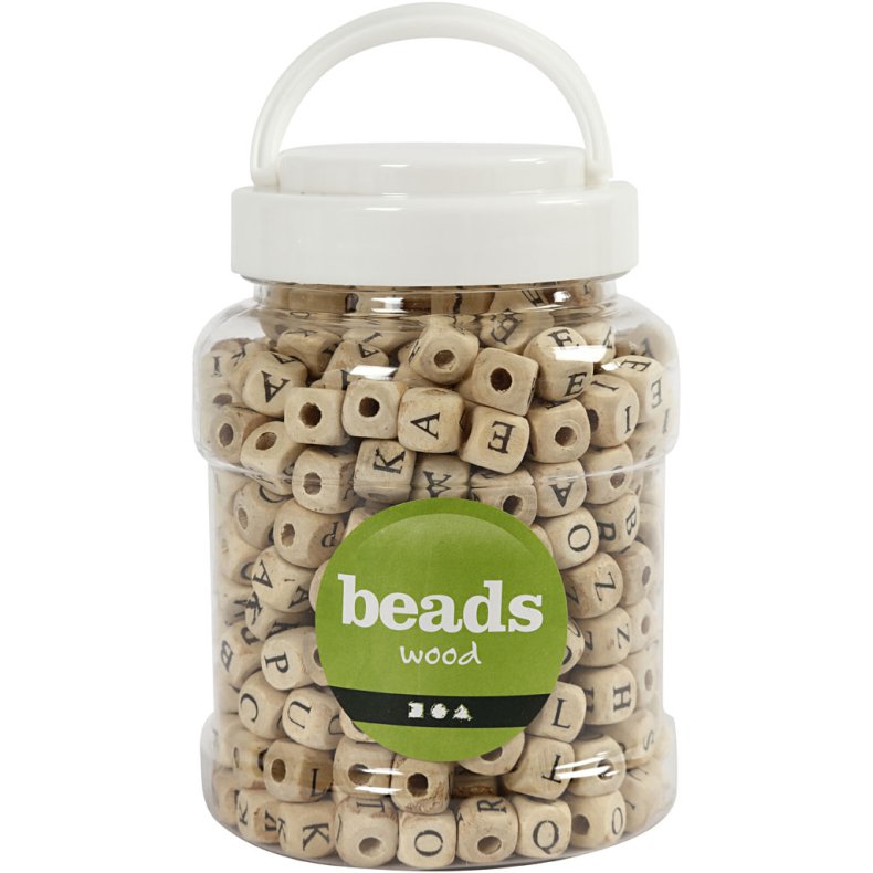 Bogstavperler, str. 9x9x9 mm, hulstr. 3 mm, ca. 400 stk., 185 g, 400 ml/ 1 spand