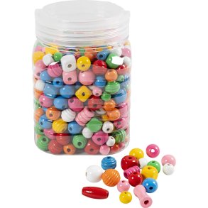 Tr&aelig;perler, diam. 5-28 mm, hulstr. 2,5-3 mm, ass. farver, 400 g/ 1 spand