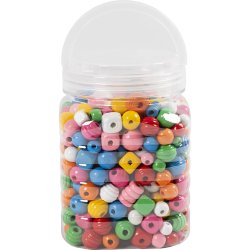 Tr&aelig;perler, diam. 5-28 mm, hulstr. 2,5-3 mm, ass. farver, 400 g/ 1 spand