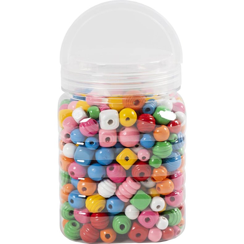 Tr&aelig;perler, diam. 5-28 mm, hulstr. 2,5-3 mm, ass. farver, 400 g/ 1 spand