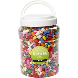 Tr&aelig;perler, str. 5-28 mm, hulstr. 2,5-3 mm, ca. 1938 stk., ass. farver, 850 g, 2 l/ 1 spand