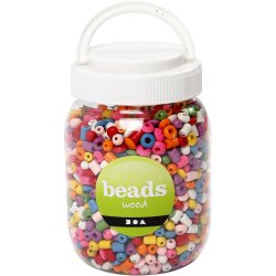 Tr&aelig;perler, diam. 5-8 mm, hulstr. 1,5 mm, ca. 2170 stk., ass. farver, 175 g, 400 ml/ 1 spand