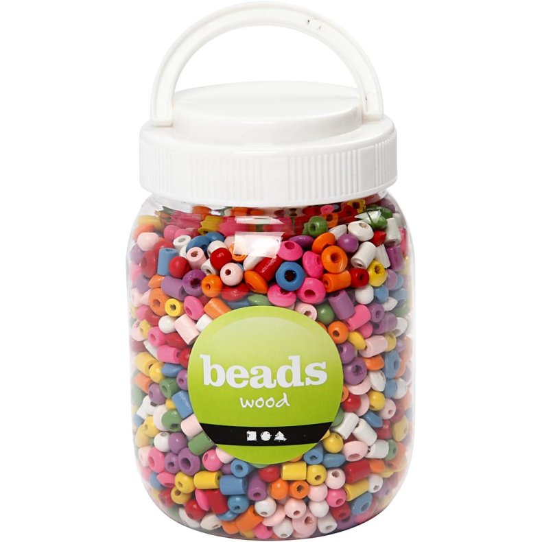 Tr&aelig;perler, diam. 5-8 mm, hulstr. 1,5 mm, ca. 2170 stk., ass. farver, 175 g, 400 ml/ 1 spand