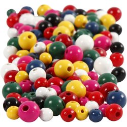 Tr&aelig;perler, diam. 8+10+12 mm, hulstr. 2-2,5 mm, ca. 540 stk., ass. farver, 175 g, 400 ml/ 1 spand