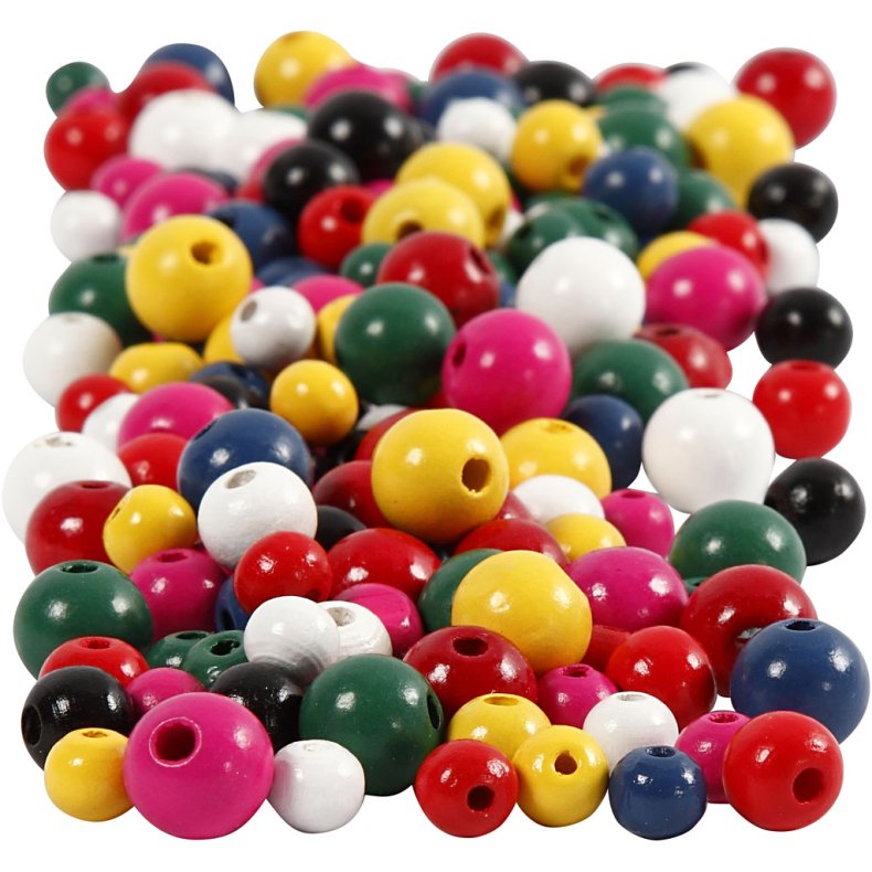 Tr&aelig;perler, diam. 8+10+12 mm, hulstr. 2-2,5 mm, ca. 540 stk., ass. farver, 175 g, 400 ml/ 1 spand