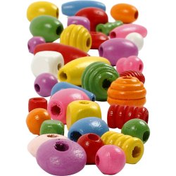 Tr&aelig;perler, diam. 5-28 mm, hulstr. 2,5-3 mm, ass. farver, 800 g, 2 l/ 1 spand