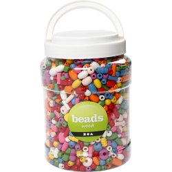 Tr&aelig;perler, diam. 5-28 mm, hulstr. 2,5-3 mm, ass. farver, 800 g, 2 l/ 1 spand