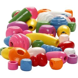 Tr&aelig;perler, diam. 5-28 mm, hulstr. 2,5-3 mm, ass. farver, 800 g, 2 l/ 1 spand