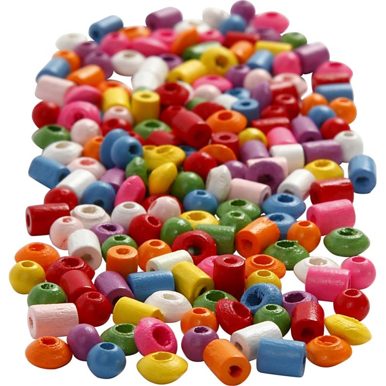 Tr&aelig;perler, diam. 5-8 mm, hulstr. 1.5 mm, ass. farver, 175 g, 400 ml/ 1 spand
