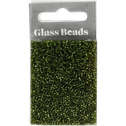 Rocaiperler, diam. 1,7 mm, str. 15/0, hulstr. 0,5-0,8 mm, gr&aelig;sgr&oslash;n, 25 g/ 1 pk.