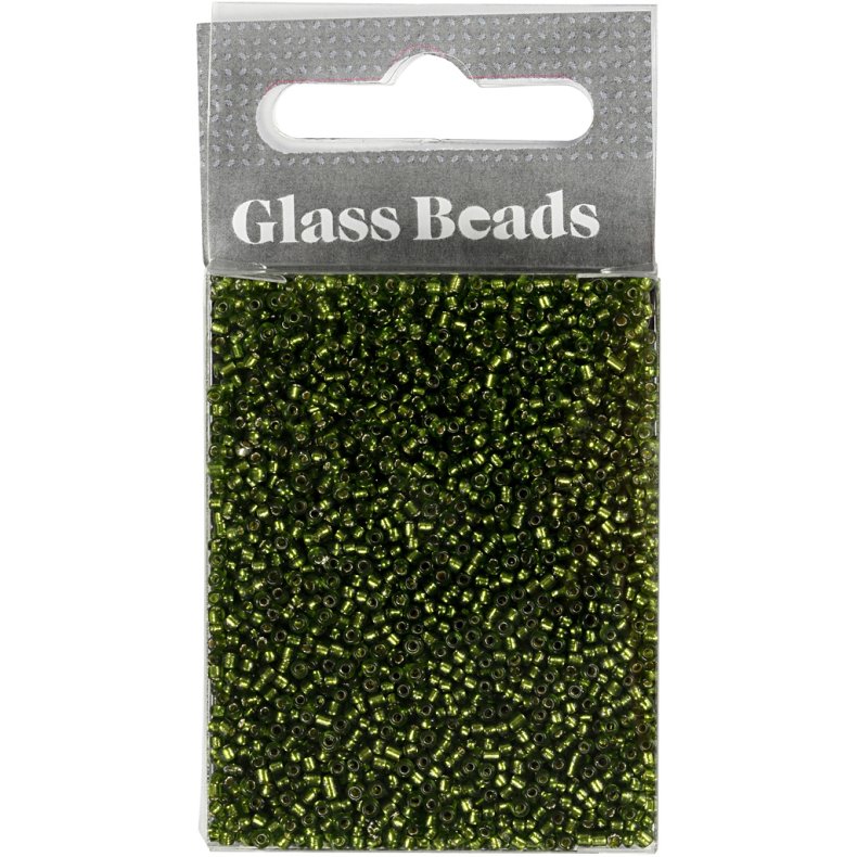 Rocaiperler, diam. 1,7 mm, str. 15/0, hulstr. 0,5-0,8 mm, gr&aelig;sgr&oslash;n, 25 g/ 1 pk.