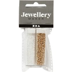 Rocaiperler, diam. 1,7 mm, str. 15/0, hulstr. 0,5-0,8 mm, hvid, 2x7 g/ 1 pk.