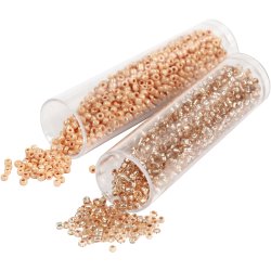 Rocaiperler, diam. 1,7 mm, str. 15/0, hulstr. 0,5-0,8 mm, fersken, lys fersken, 2x7 g/ 1 pk.