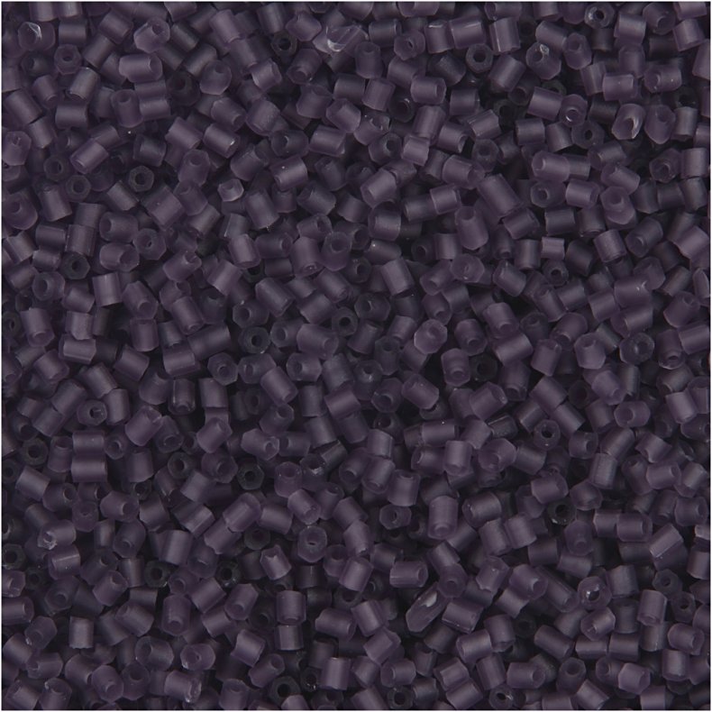 Rocaiperler 2-cut, diam. 1,7 mm, str. 15/0 , hulstr. 0,5 mm, frosted lilla, 25g/ 1 pk.