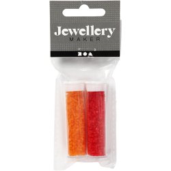 Rocaiperler 2-cut, diam. 1,7 mm, str. 15/0, hulstr. 0,5 mm, transparent orange, transparent r&oslash;d, 2x7 g/ 1 pk.