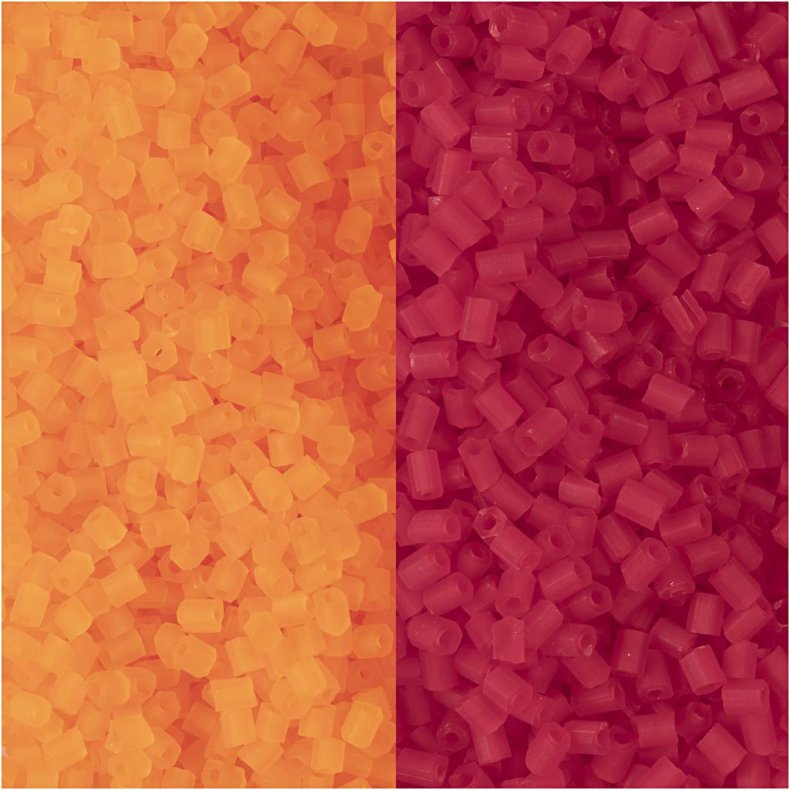 Rocaiperler 2-cut, diam. 1,7 mm, str. 15/0, hulstr. 0,5 mm, transparent orange, transparent r&oslash;d, 2x7 g/ 1 pk.