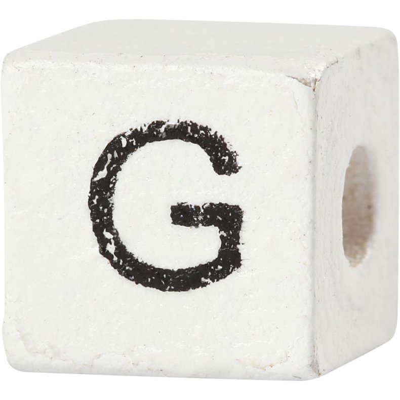 Bogstavperle, G, str. 8x8 mm, hulstr. 3 mm, hvid, 25 stk./ 1 pk.