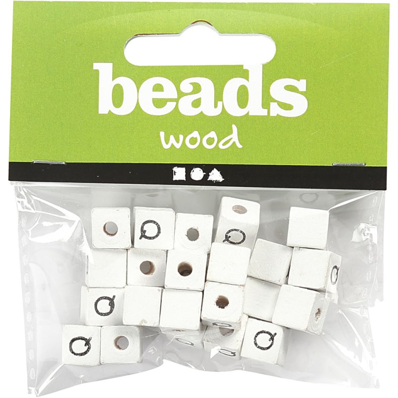 Bogstavperle, Q, str. 8x8 mm, hulstr. 3 mm, hvid, 25 stk./ 1 pk.