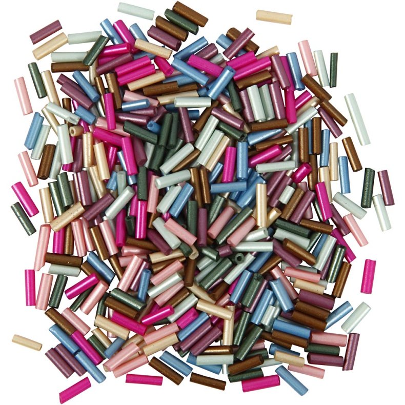 Aflange Glasperler, L: 6 mm, diam. 1,5-2 mm, hulstr. 1 mm, metallicfarver, 520 g/ 1 ds.