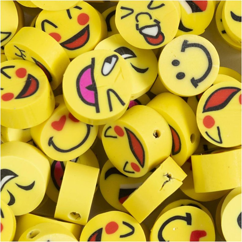 Figurperler, Smiley, diam. 10 mm, hulstr. 1,5 mm, 60stk./ 1 pk.