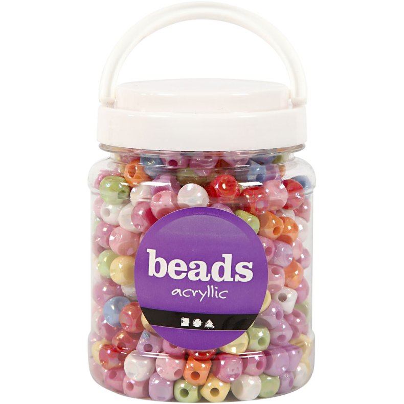 Terningperler, str. 10x10 mm, hulstr. 4 mm, ca. 520 stk., ass. farver, 400 g, 700 ml/ 1 ds.