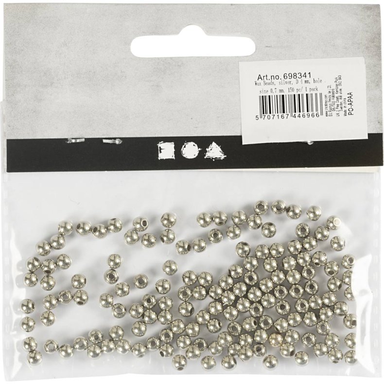 Voksperler, diam. 4 mm, hulstr. 0,7 mm, s&oslash;lv, 150 stk./ 1 pk.