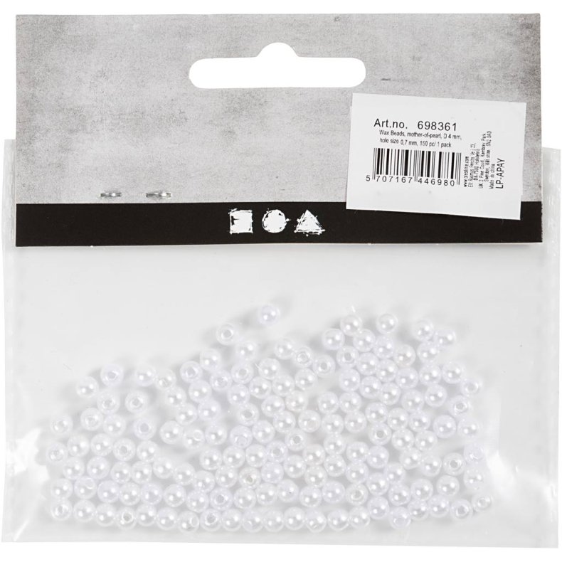 Voksperler, diam. 4 mm, hulstr. 0,7 mm, perlemor, 150 stk./ 1 pk.
