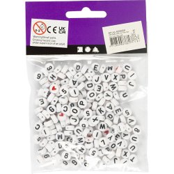 Bogstavperler, str. 7 mm, hulstr. 1,2 mm, ca. 200 stk., hvid, 25 g/ 1 pk.