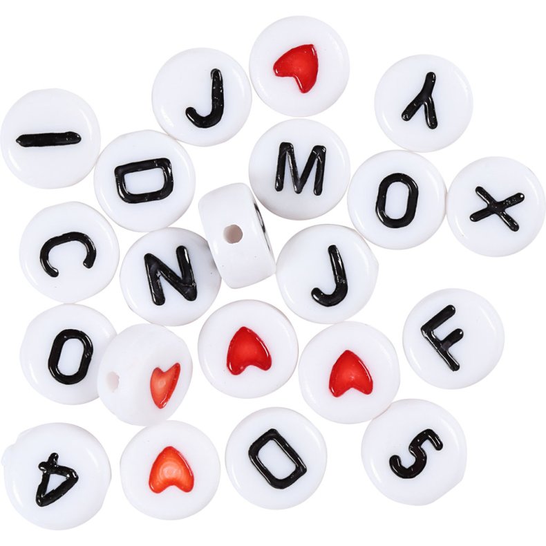 Bogstavperler, str. 7 mm, hulstr. 1,2 mm, ca. 1500 stk., hvid, 200 g/ 1 pk.