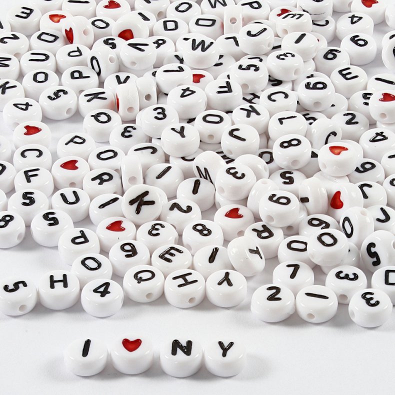 Bogstavperler, str. 7 mm, hulstr. 1,2 mm, ca. 1500 stk., hvid, 200 g/ 1 pk.