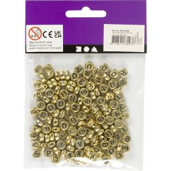 Bogstavperler, diam. 7 mm, hulstr. 1,2 mm, ca. 200 stk., guld, 21 g/ 1 pk.