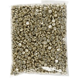 Bogstavperler, diam. 7 mm, hulstr. 1 mm, ca. 1500 stk., guld, 165 g/ 1 pk.