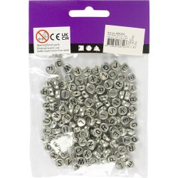 Bogstavperler, diam. 7 mm, hulstr. 1,2 mm, ca. 200 stk., s&oslash;lv, 21 g/ 1 pk.
