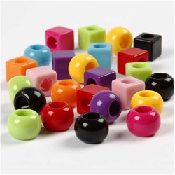 Plastperler, str. 11 mm, hulstr. 7 mm, ca. 60 stk., ass. farver, 75 g, 150 ml/ 1 pk.