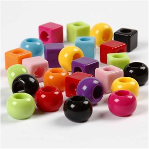Plastperler, str. 11 mm, hulstr. 7 mm, ca. 60 stk., ass. farver, 75 g, 150 ml/ 1 pk.