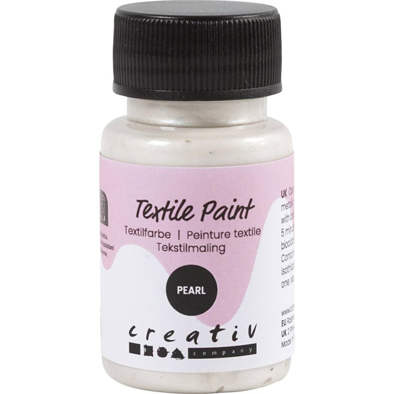 Tekstilmaling, perlemor, d&aelig;kkende, s&oslash;lv, 50 ml/ 1 fl.