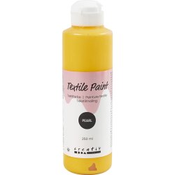 Tekstilmaling, perlemor, d&aelig;kkende, gul, 250 ml/ 1 fl.
