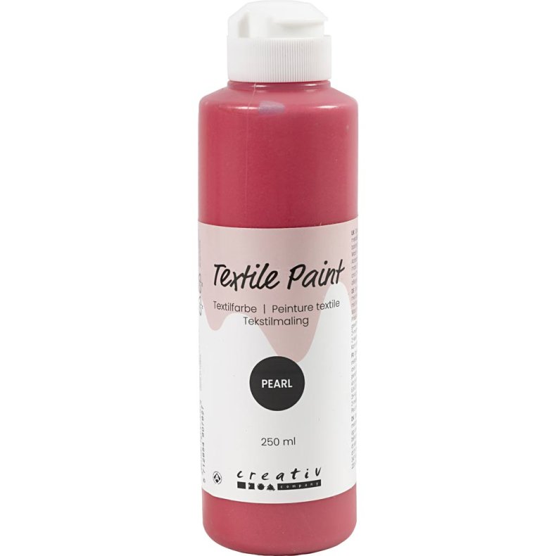 Tekstilmaling, perlemor, d&aelig;kkende, r&oslash;d, 250 ml/ 1 fl.