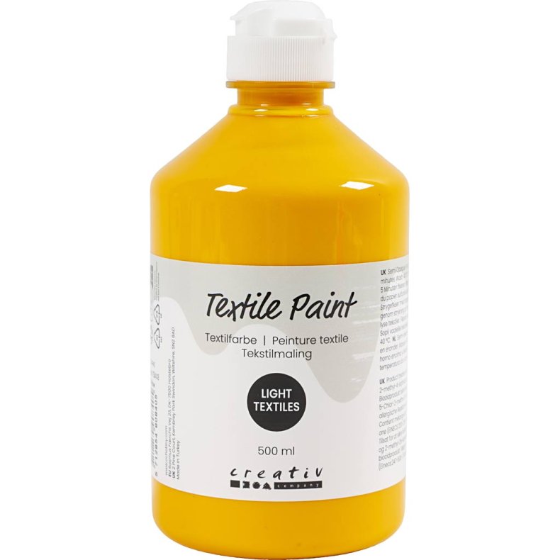 Tekstilmaling, halvd&aelig;kkende, gul, 500 ml/ 1 fl.