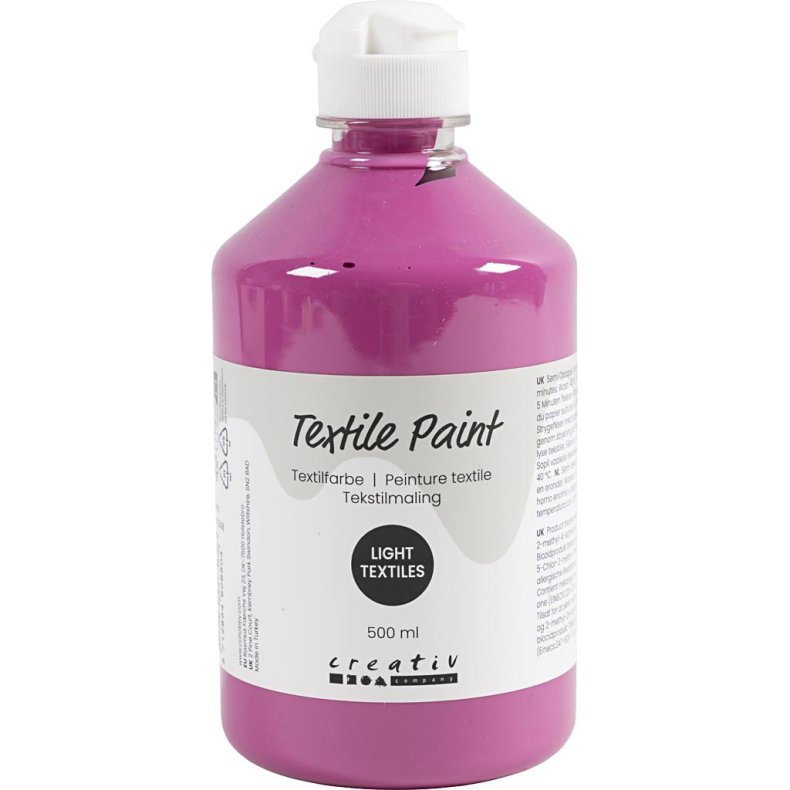 Tekstilmaling, halvd&aelig;kkende, pink, 500 ml/ 1 fl.