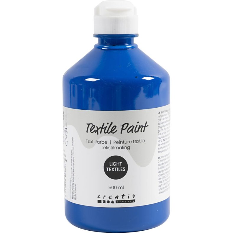 Tekstilmaling, halvd&aelig;kkende, prim&aelig;r bl&aring;, 500 ml/ 1 fl.