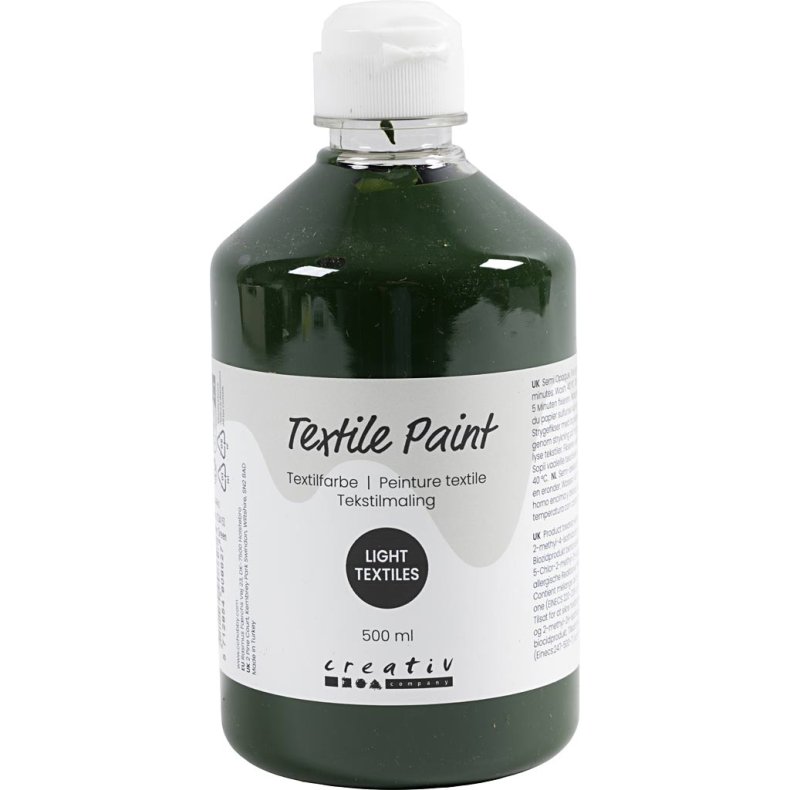 Tekstilmaling, halvd&aelig;kkende, olivengr&oslash;n, 500 ml/ 1 fl.