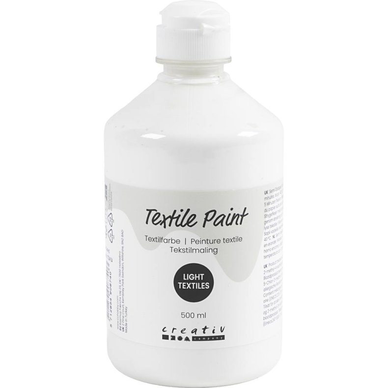 Tekstilmaling, halvd&aelig;kkende, hvid, 500 ml/ 1 fl.