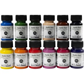 Tekstilmaling, halvd&aelig;kkende, 12x50 ml/ 1 pk.