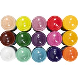 Tekstilmaling, halvd&aelig;kkende, ass. farver, 15x500 ml/ 1 pk.