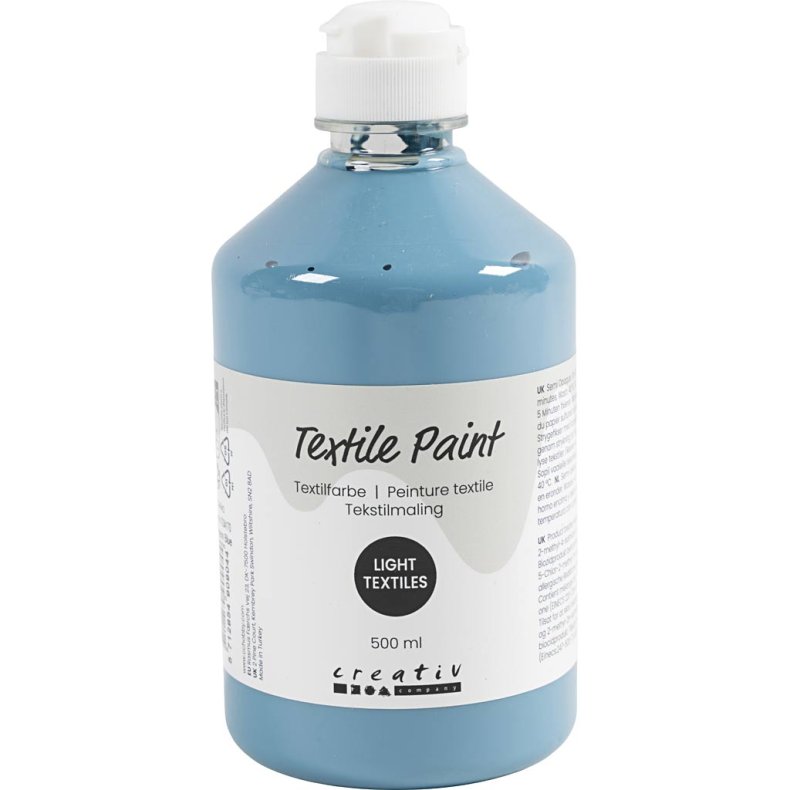 Tekstilmaling, halvd&aelig;kkende, duebl&aring;, 500 ml/ 1 fl.