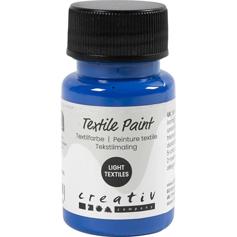 Tekstilmaling, halvd&aelig;kkende, prim&aelig;r bl&aring;, 50 ml/ 1 fl.