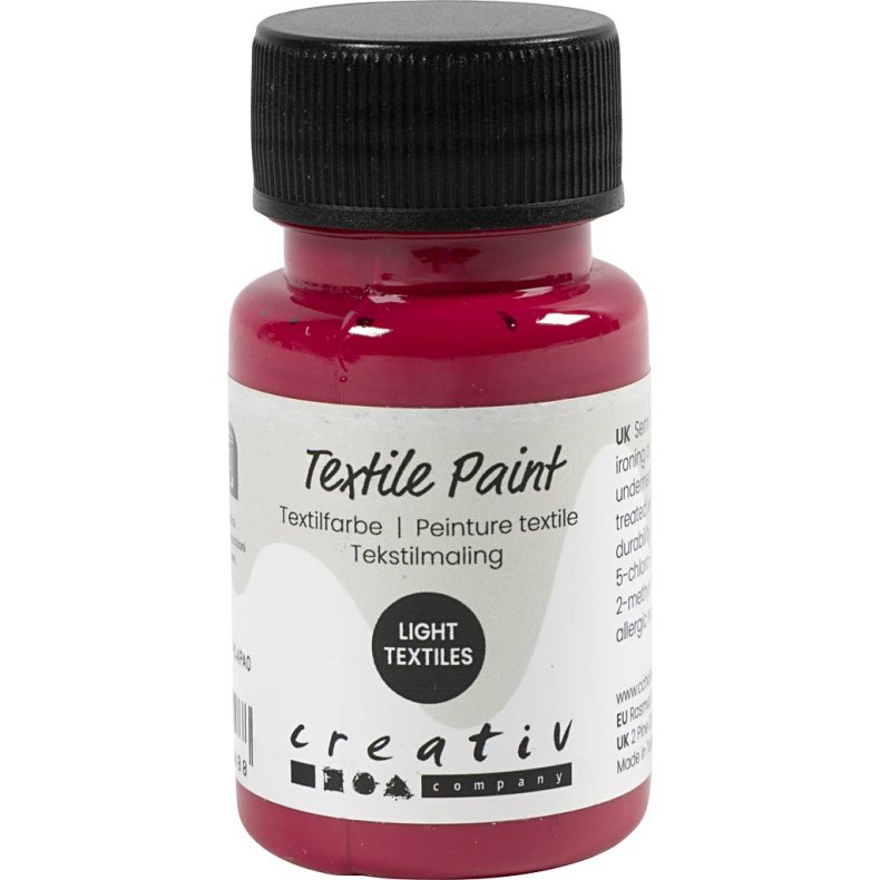 Tekstilmaling, halvd&aelig;kkende, prim&aelig;r r&oslash;d, 50 ml/ 1 fl.