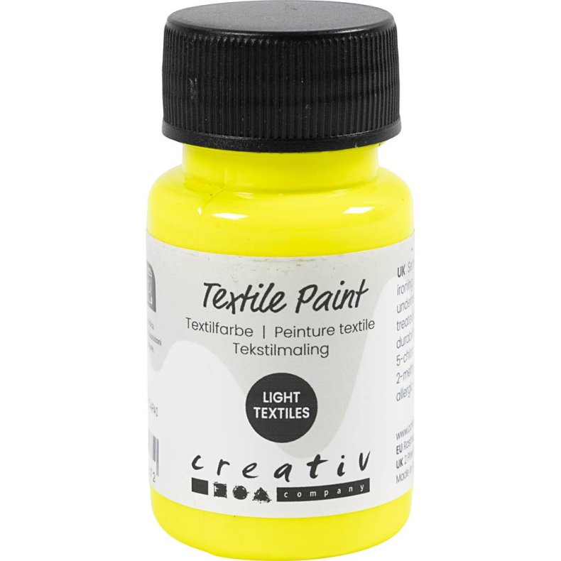 Tekstilmaling, halvd&aelig;kkende, neon gul, 50 ml/ 1 fl.