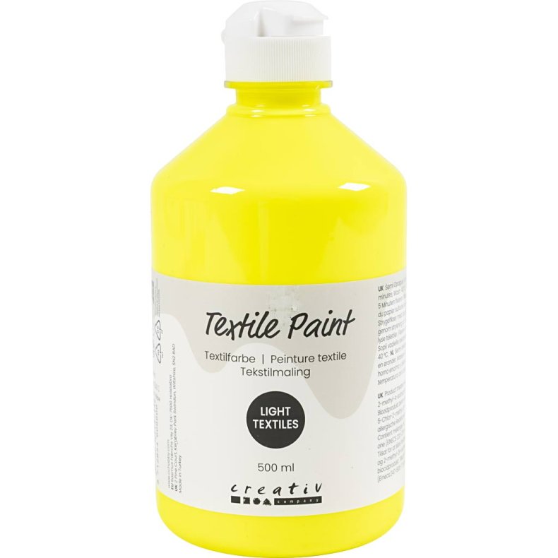 Tekstilmaling, halvd&aelig;kkende, neon gul, 500 ml/ 1 fl.